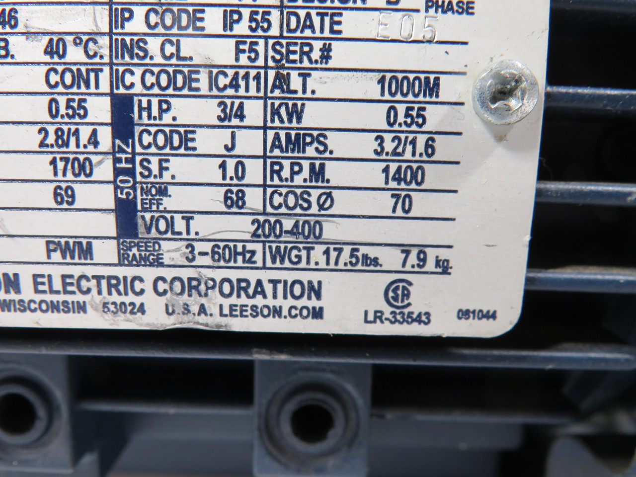 Leeson 3/4HP 1700RPM 230/460V 71 3Ph 2.8/1.4A 60Hz NOP