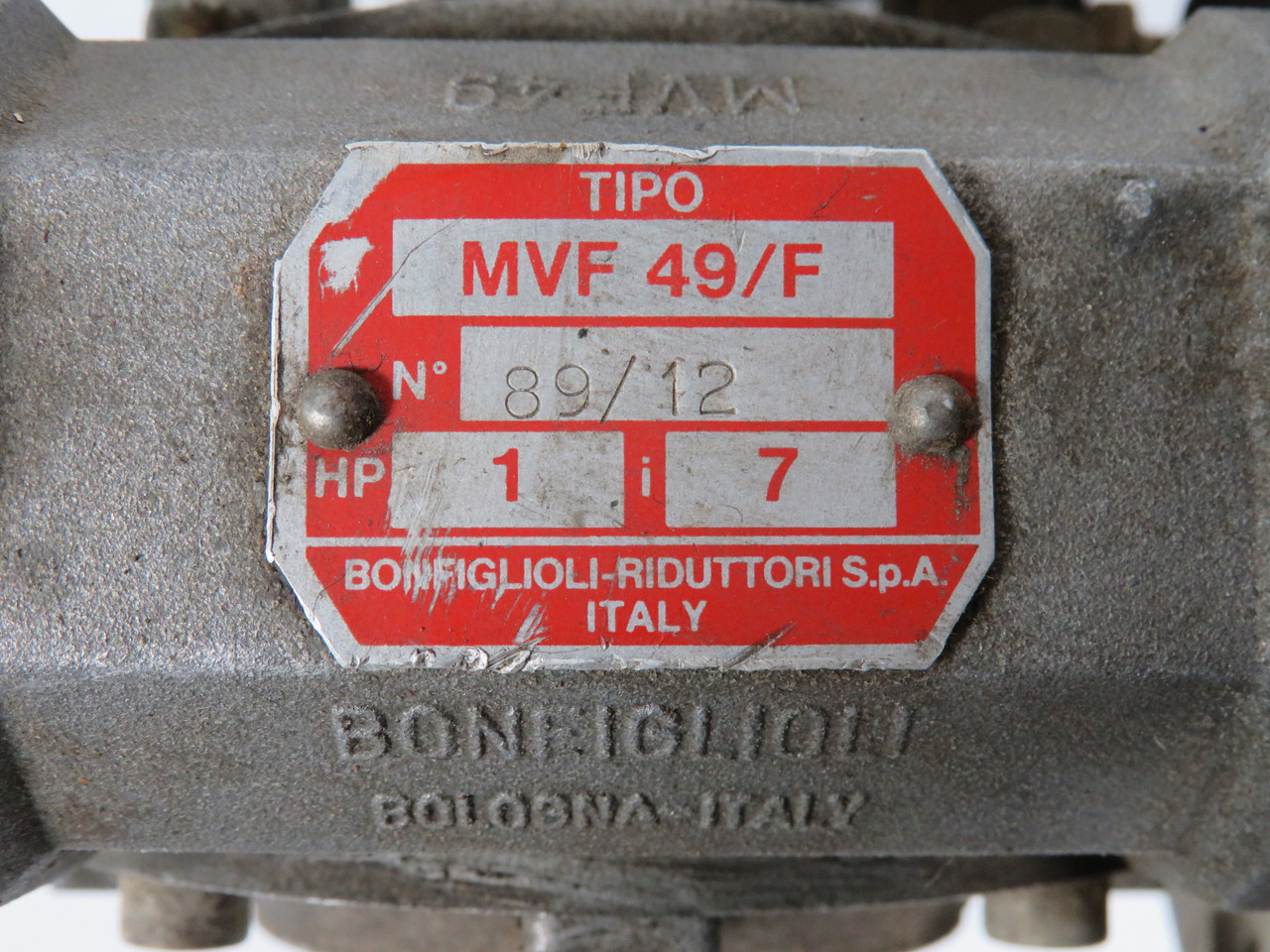 Bonfiglioli MVF49/F Worm Gear Reducer 7:1 Ratio 1HP USED