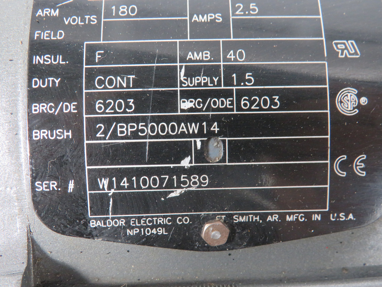 Baldor VP3428D .50HP 3000RPM 180V D71D TE 2.5A MISSING WIRING COVER USED