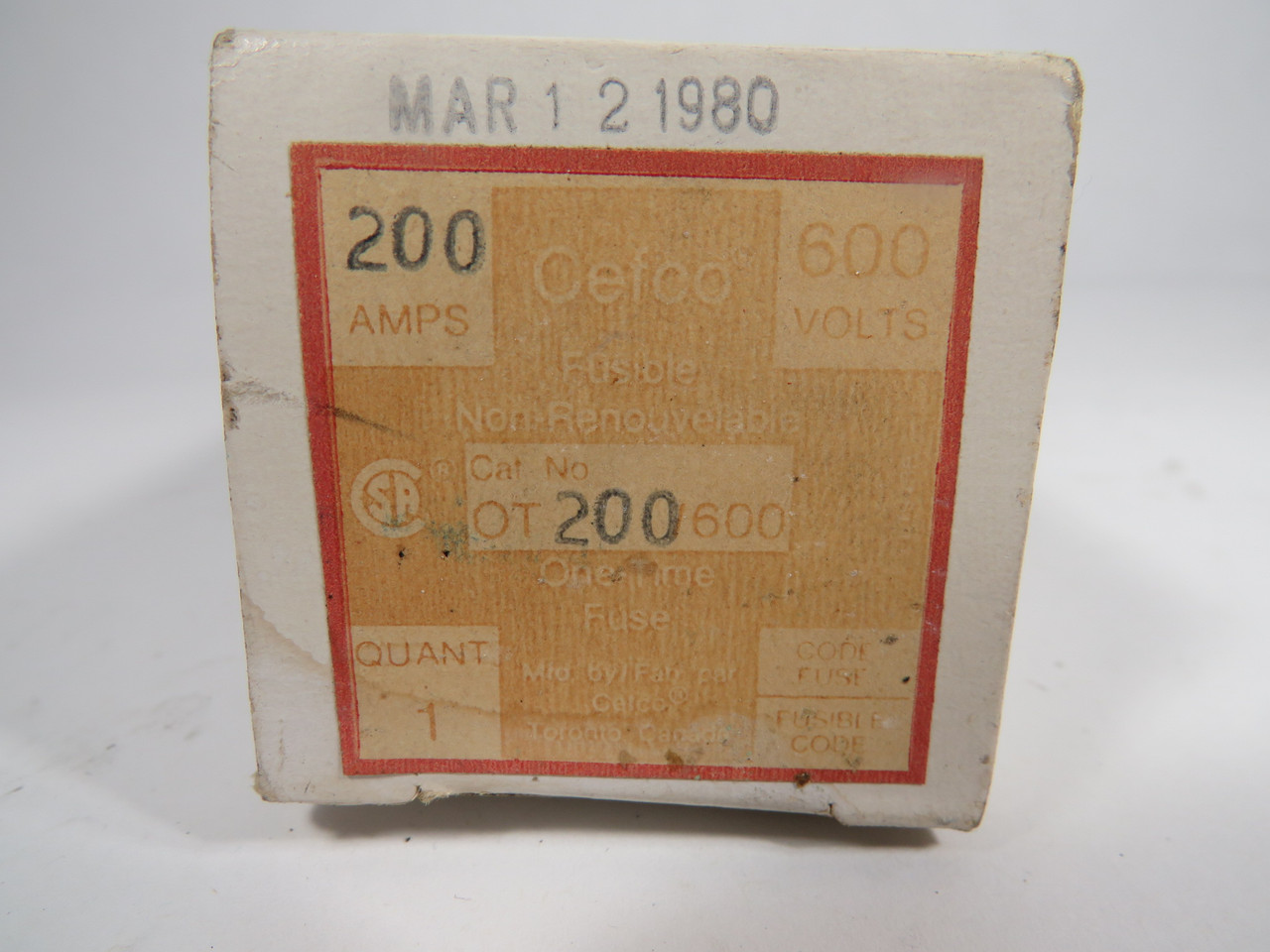 Cefco Gould OT200/600 One Time Fuse 200A 600V *DMG Box/SHELF WEAR* NEW