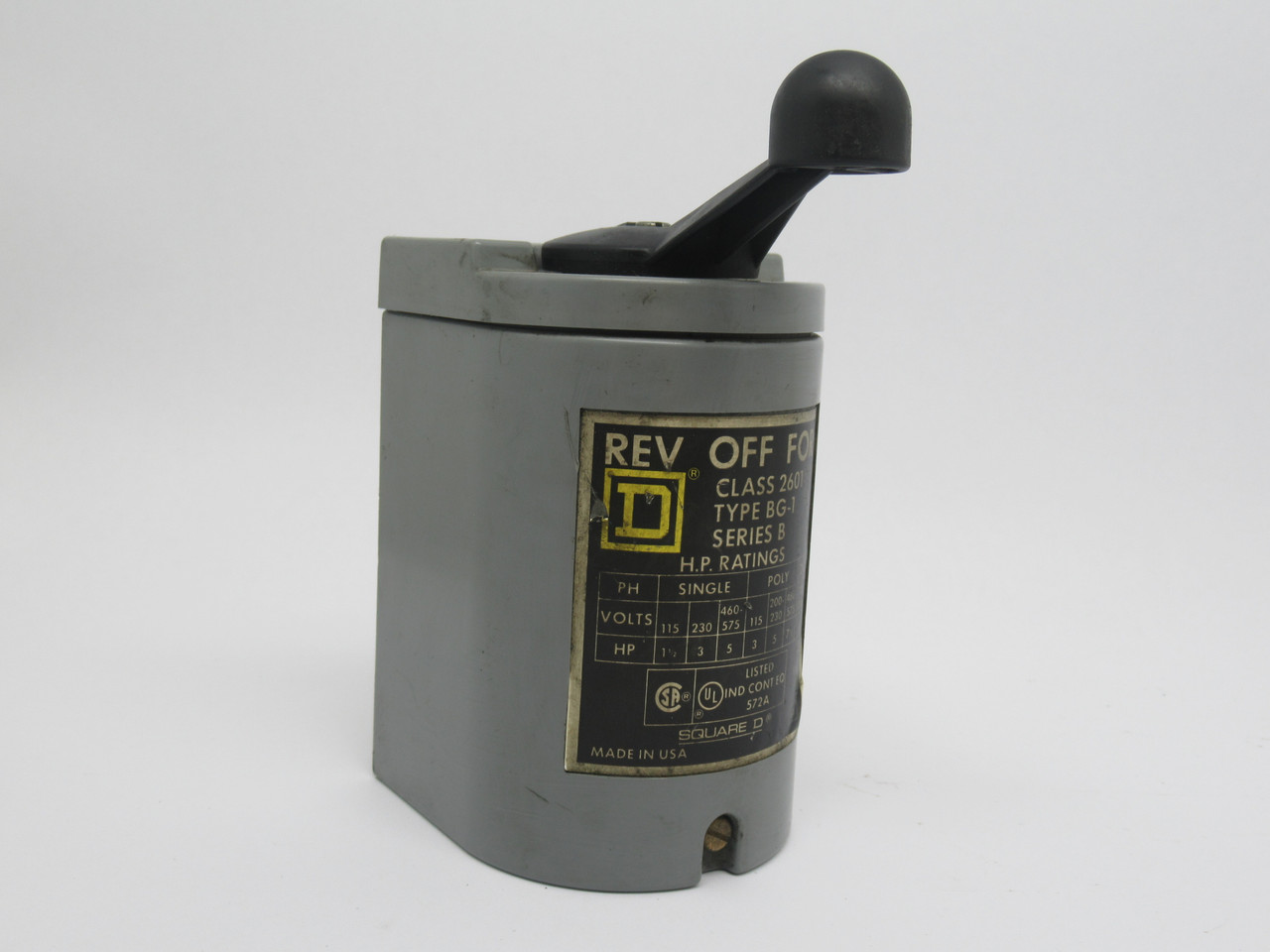 Square D 2601BG1 Reversing Drum Switch Ser.B 5HP@460-575V 3P USED