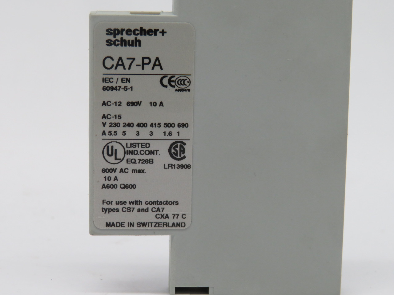 Sprecher + Schuh CA7-PA-10 Auxiliary Contact Side Mount 10A 1NO NOP