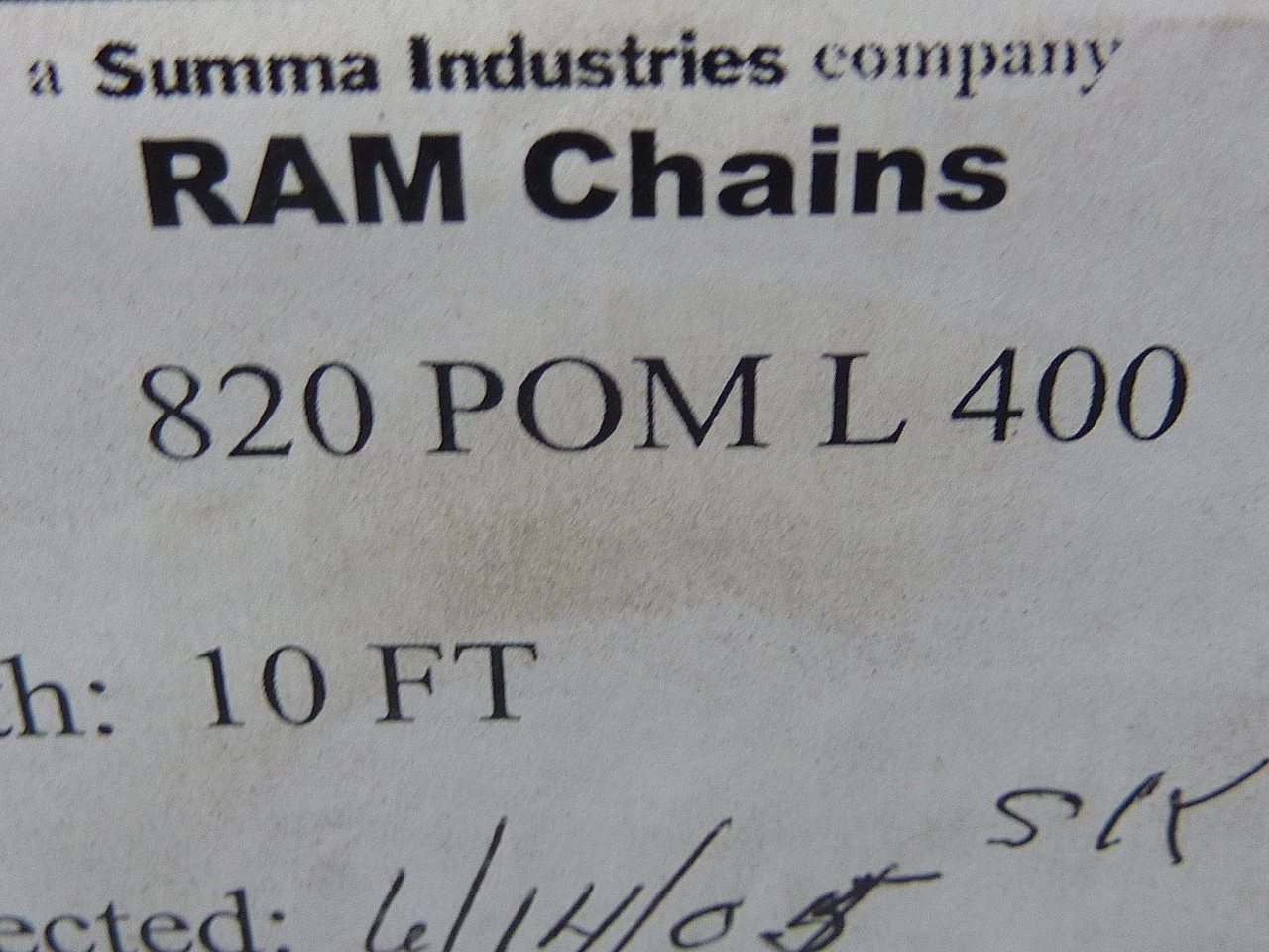 Ram 820-POM-L-400 Plastic Straight Running Chain 10ft ! NEW !
