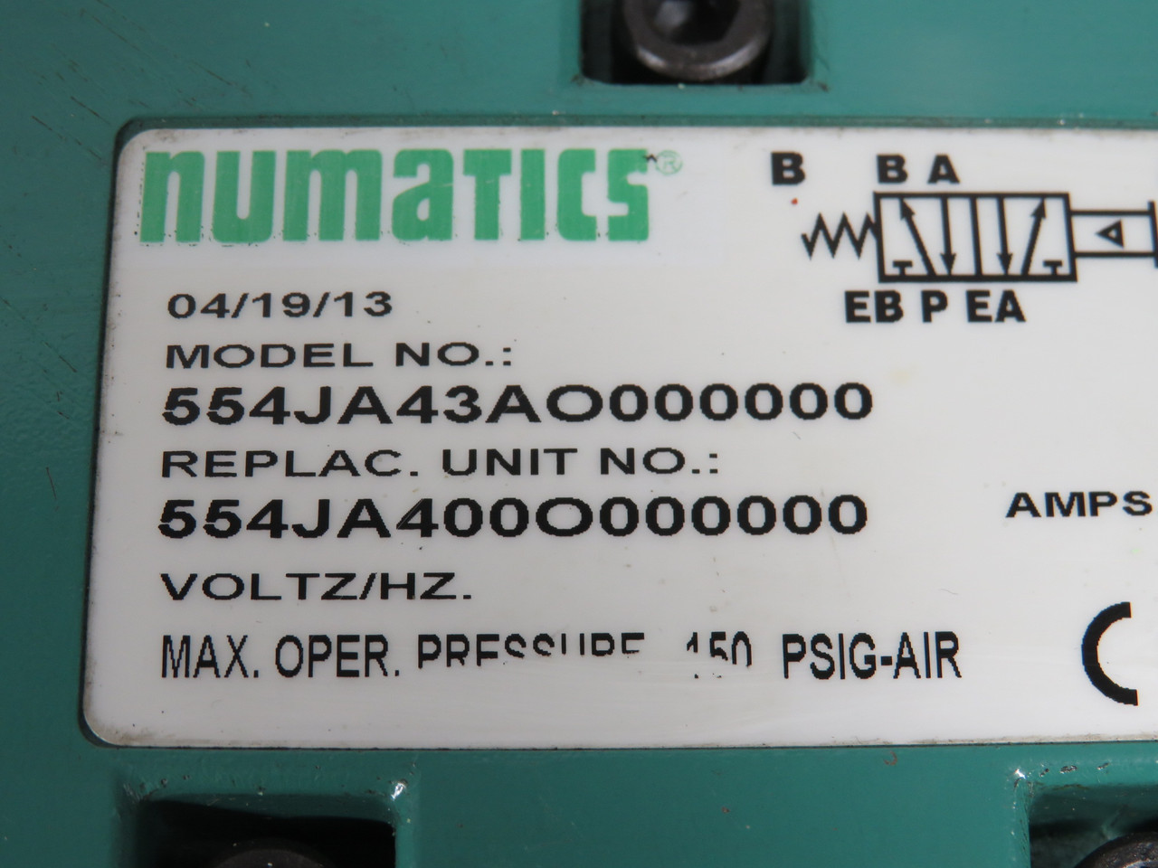 Numatics 554JA43AO000000 2-Position 4-Way Air Pilot Valve 1/2" NPT WRITING NOP