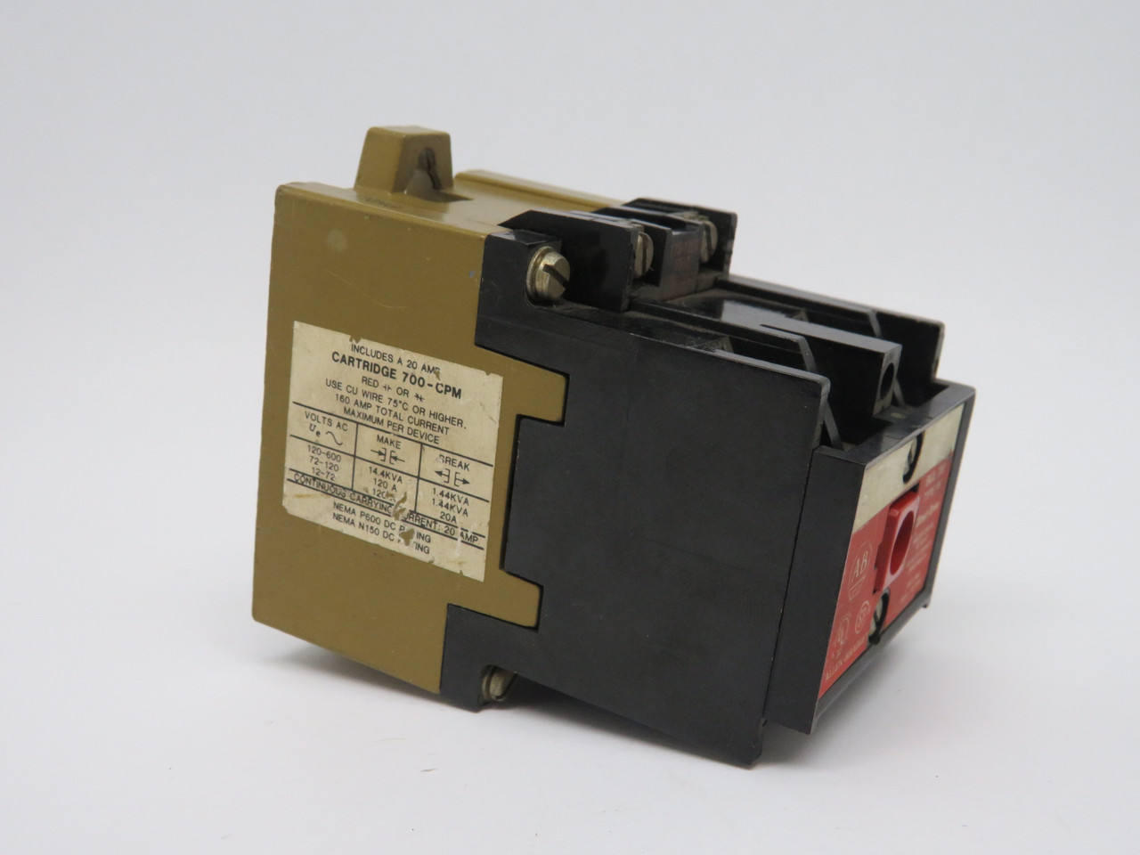 Allen-Bradley AC Control Relay 700-PK800A1 Series A Missing Contact Screw USED