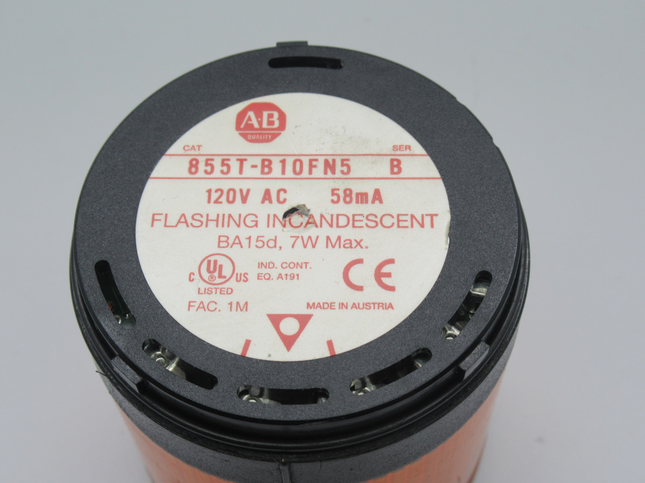 Allen-Bradley 855T-B10FN5 Stack Light w/ Cover 120V 58mA 120V COSMETIC DMG USED