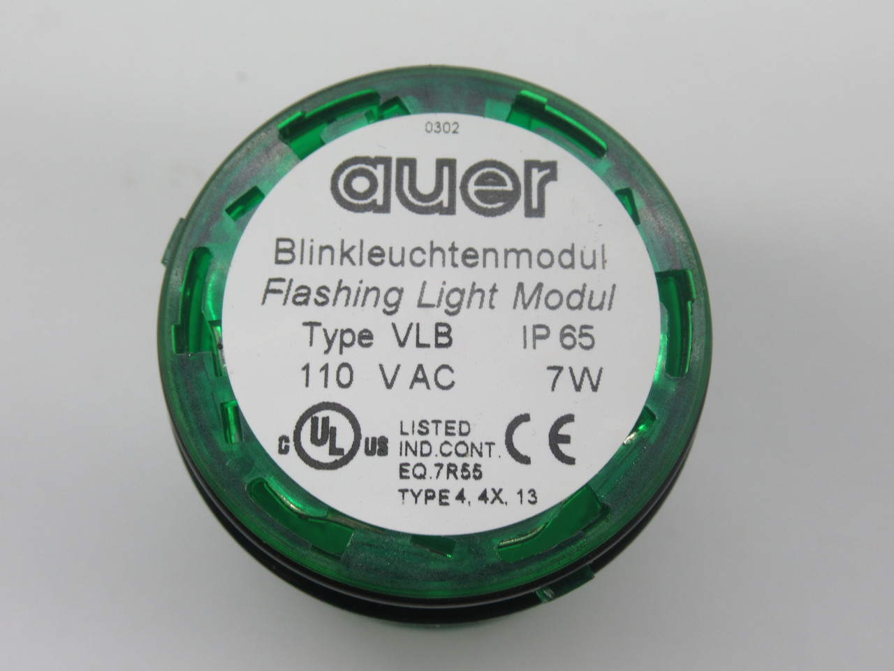 Auer 760-006-310 VLB Flashing Beacon Module 110VAC 7W GREEN USED