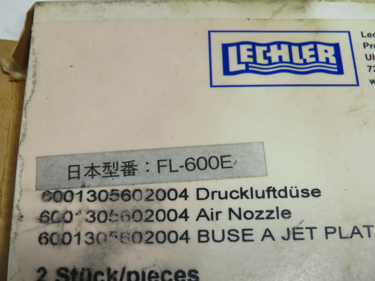 Lechler 6001305602004 Multi-Channel Flat Fan Air Nozzle 1/4" BSPP BOX DAMAGE NEW