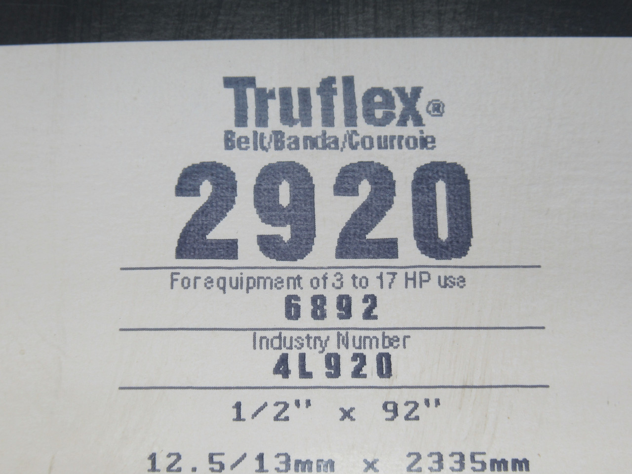Gates 2920 Truflex V-Belt 92" L x 0.5" W x 0.31" T NEW