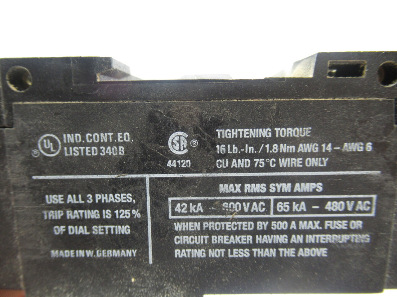 Allen-Bradley 190-MN Manual Starter Ser A 42kA-600VAC 65kA-480VAC USED