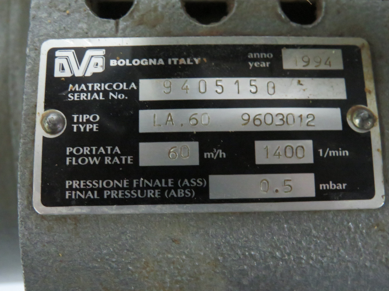 DVP LA.60 9603012 Hydraulic Pack 60m3/h 1400RPM 0.5mbar USED