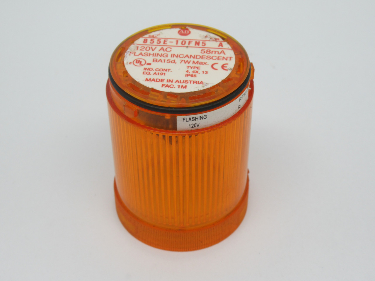 Allen-Bradley 855E-10FN5 Orange Flashing Incandescent Stack Light w/ Bulb USED