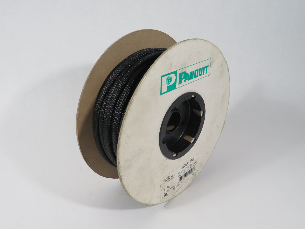 Panduit SE38P-TR0 Braided Expandable Sleeving Black .375" Dia 121' Length NEW