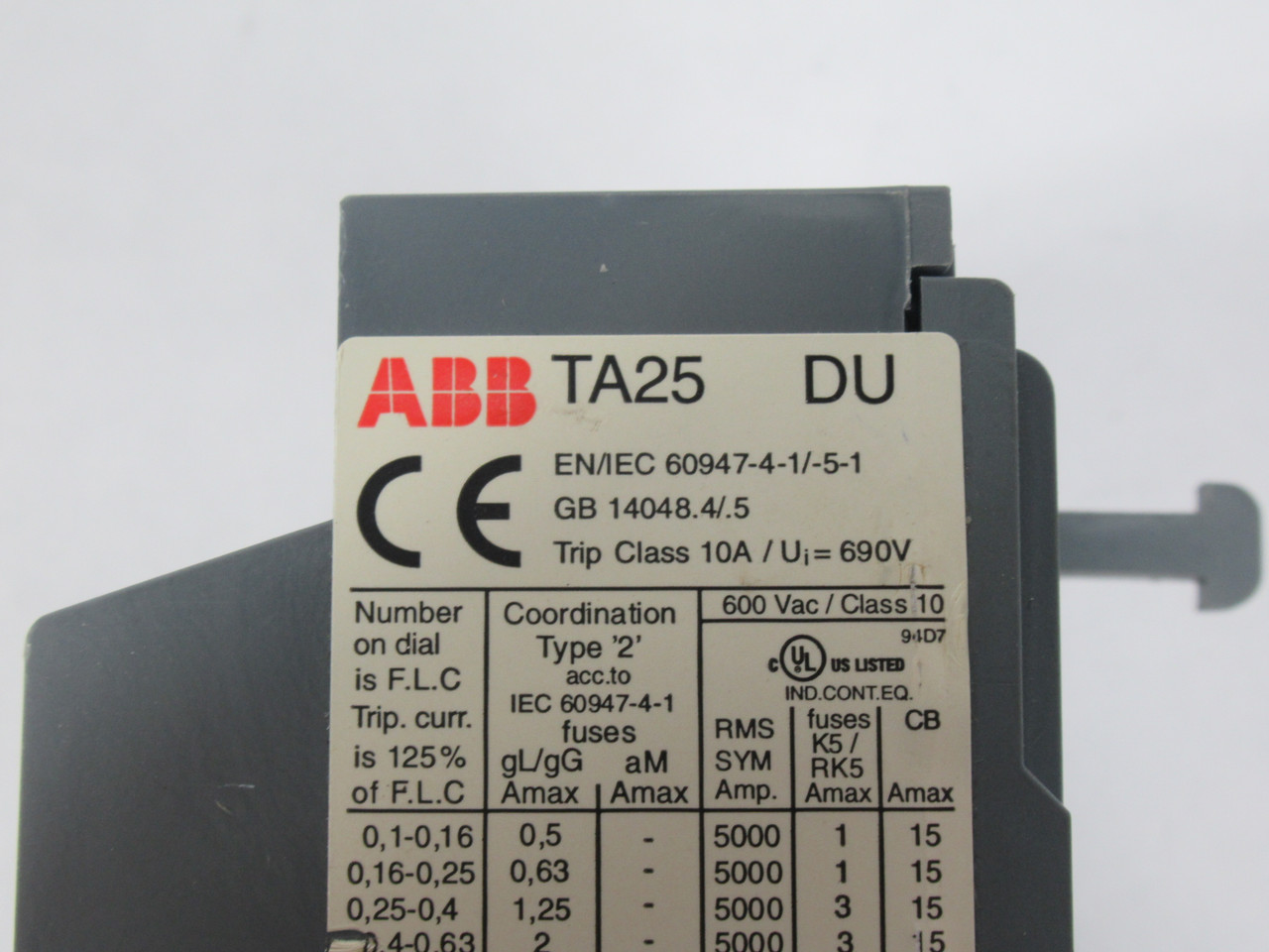 ABB TA25DU-6.5 Thermal Overload Relay 4.5-6.5A *CHIPPED* USED
