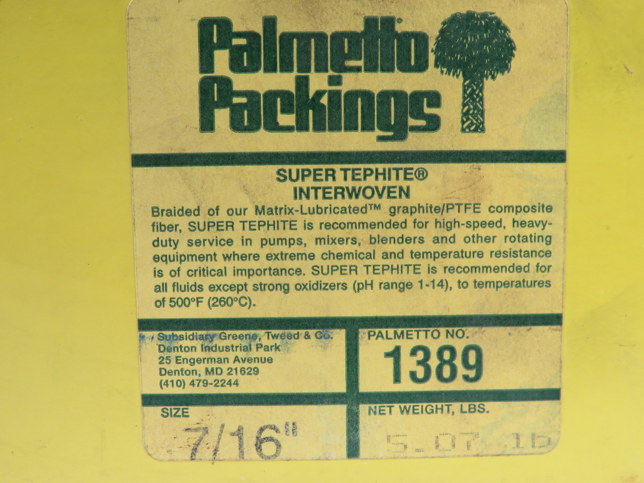 Palmetto Packings 1389-7/16" Super Tephite Interwoven Graphite Packing *CUT* NEW