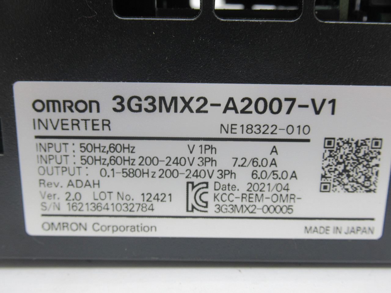 Omron 3G3MX2-A2007-V1 Multi Function Inverter Drive 0.75kW 200-240V 3PH NOP
