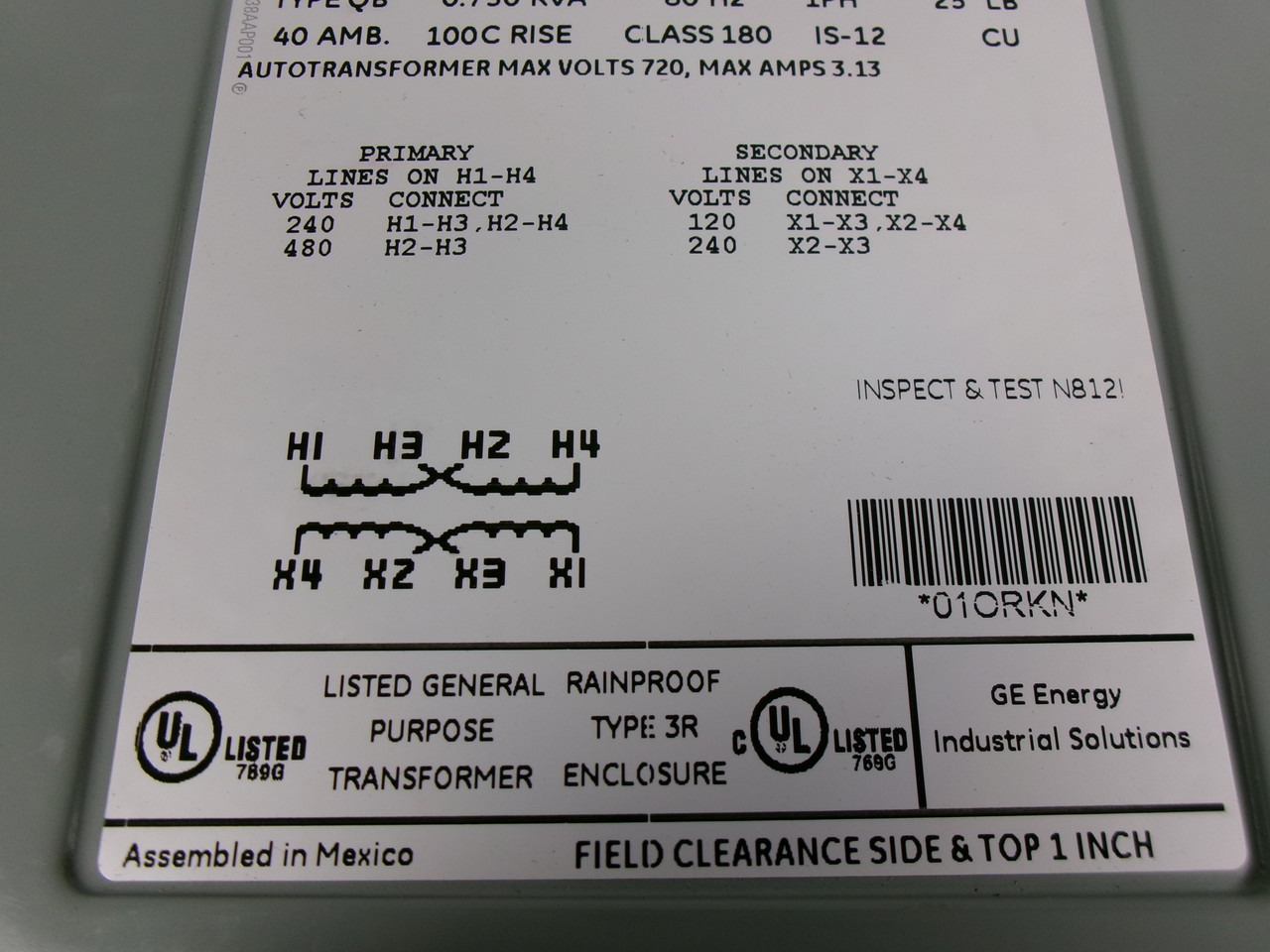 General Electric 9T51B0809 Transformer 750VA Pri 240/480V Sec 120/240V DMG NOP