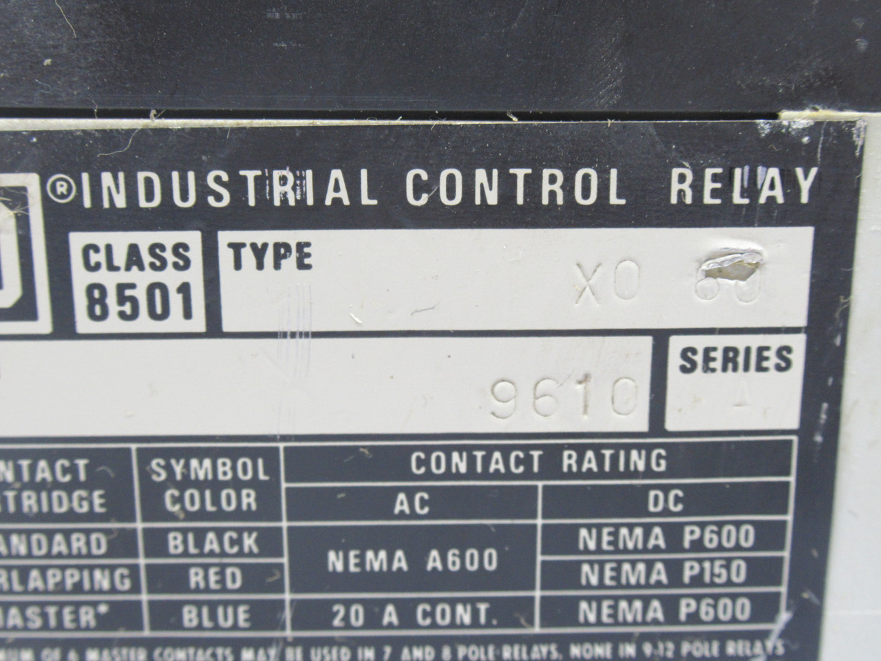 Square D 8501XO60V02 Form 9610 Control Relay 110V@50Hz 120V@60Hz Ser.A USED