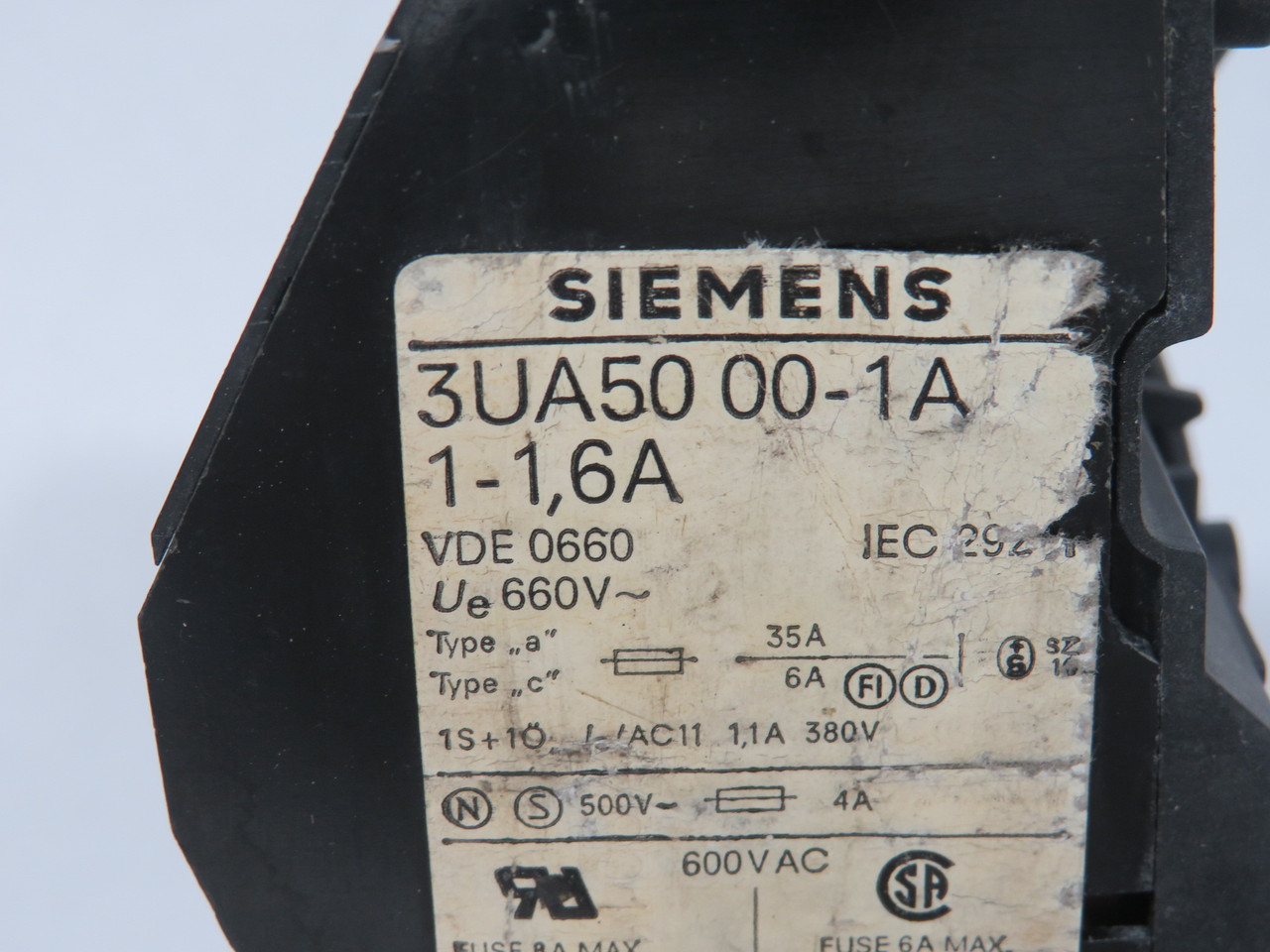 Siemens 3UA5000-1A Overload Relay 1-1.6A 1NO 1NC *Missing Contact Cover* USED