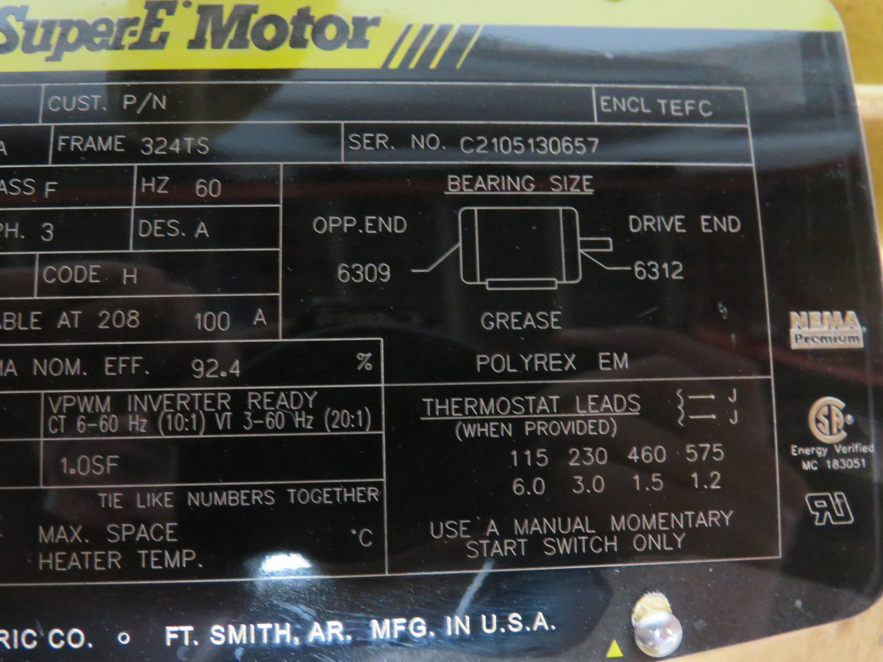 Baldor 40HP 3530RPM 230/460V 324TS TEFC 3Ph 90/45A 60Hz NOP