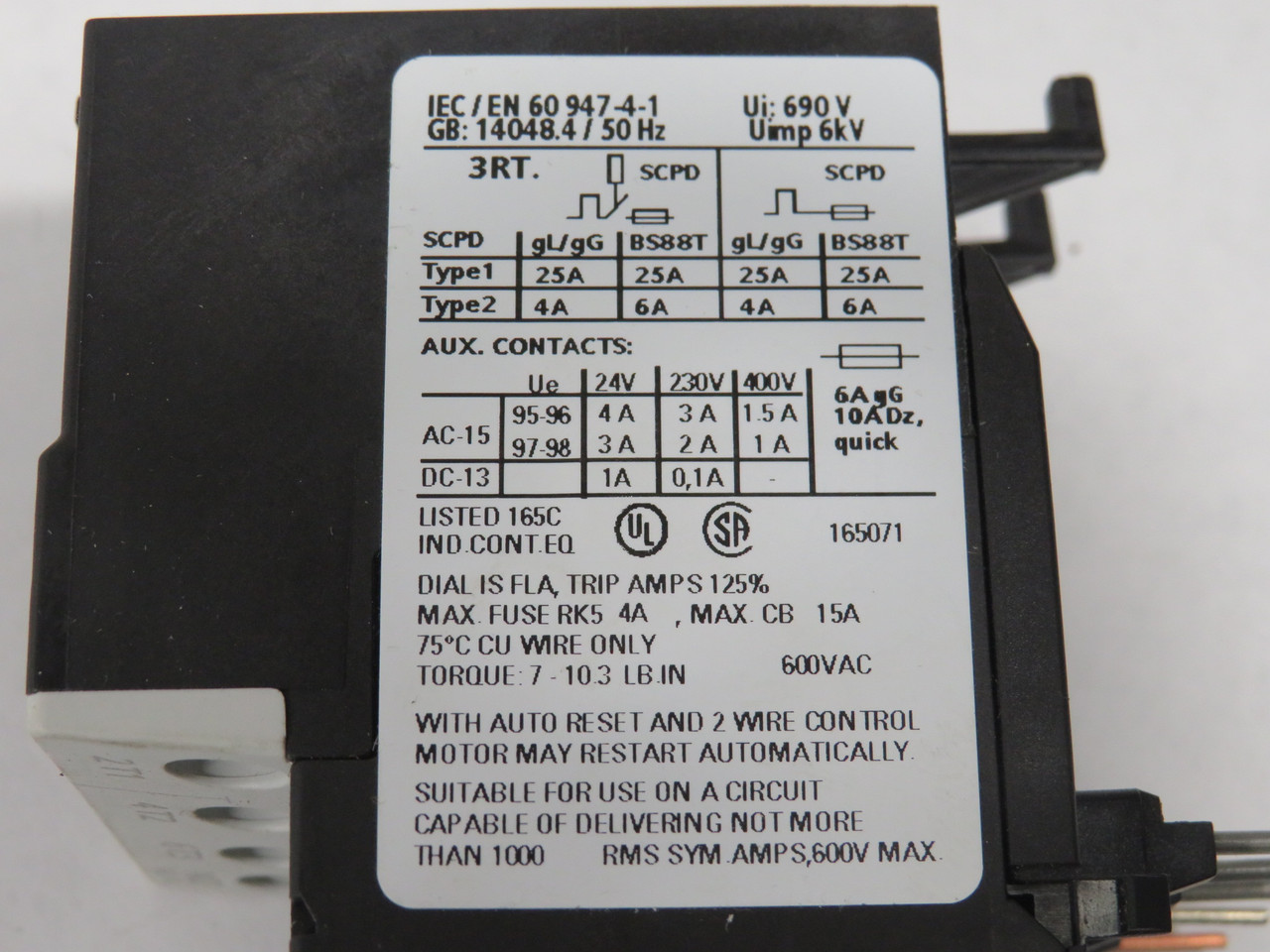 Siemens 3RU1116-0JB0 Overload Relay 0.7-1A 690V 1NO 1NC NEW