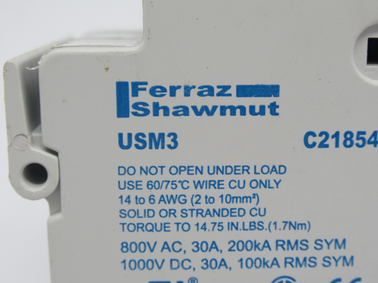 Ferraz Shawmut USM3 Fuse Holder 30A@800VAC 30A@1000VDC 3-Pole USED