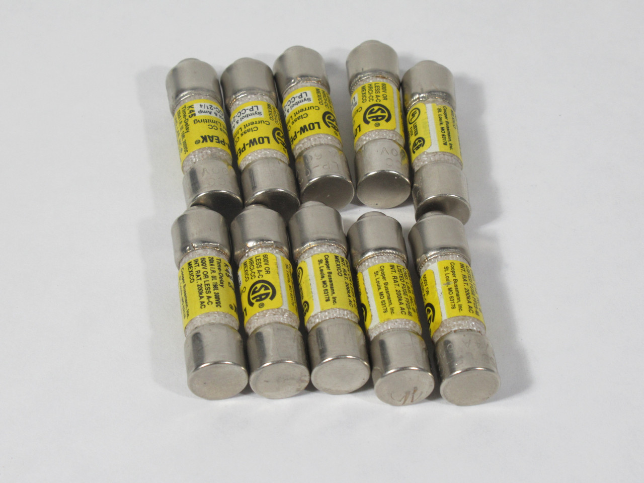 Cooper Bussmann LP-CC-2-1/4 Low-Peak Time Delay Fuse 2-1/4A *LOT OF 10* USED