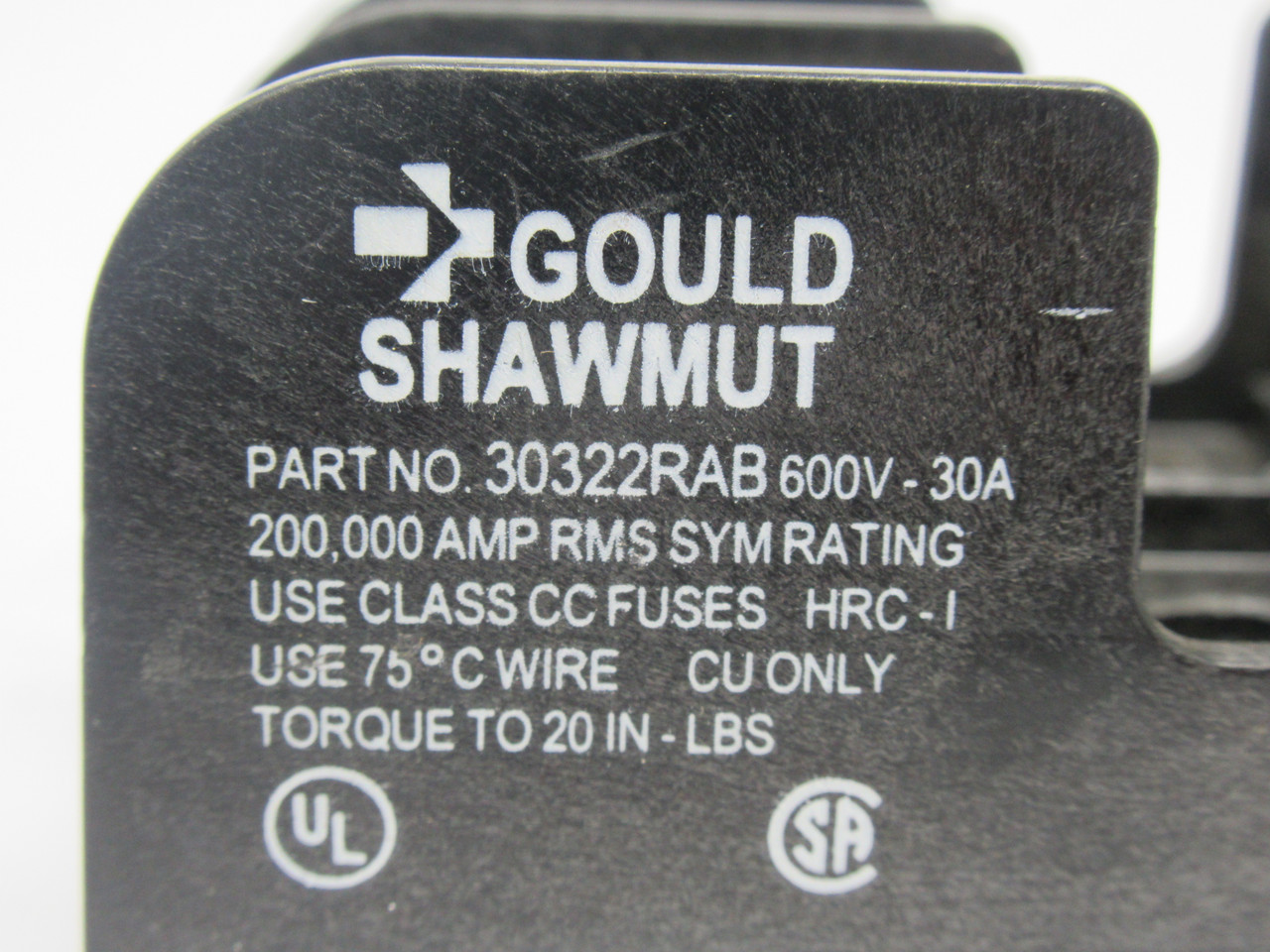 Gould Shawmut 30322RAB Fuse Holder 30A 600V 2-Pole USED