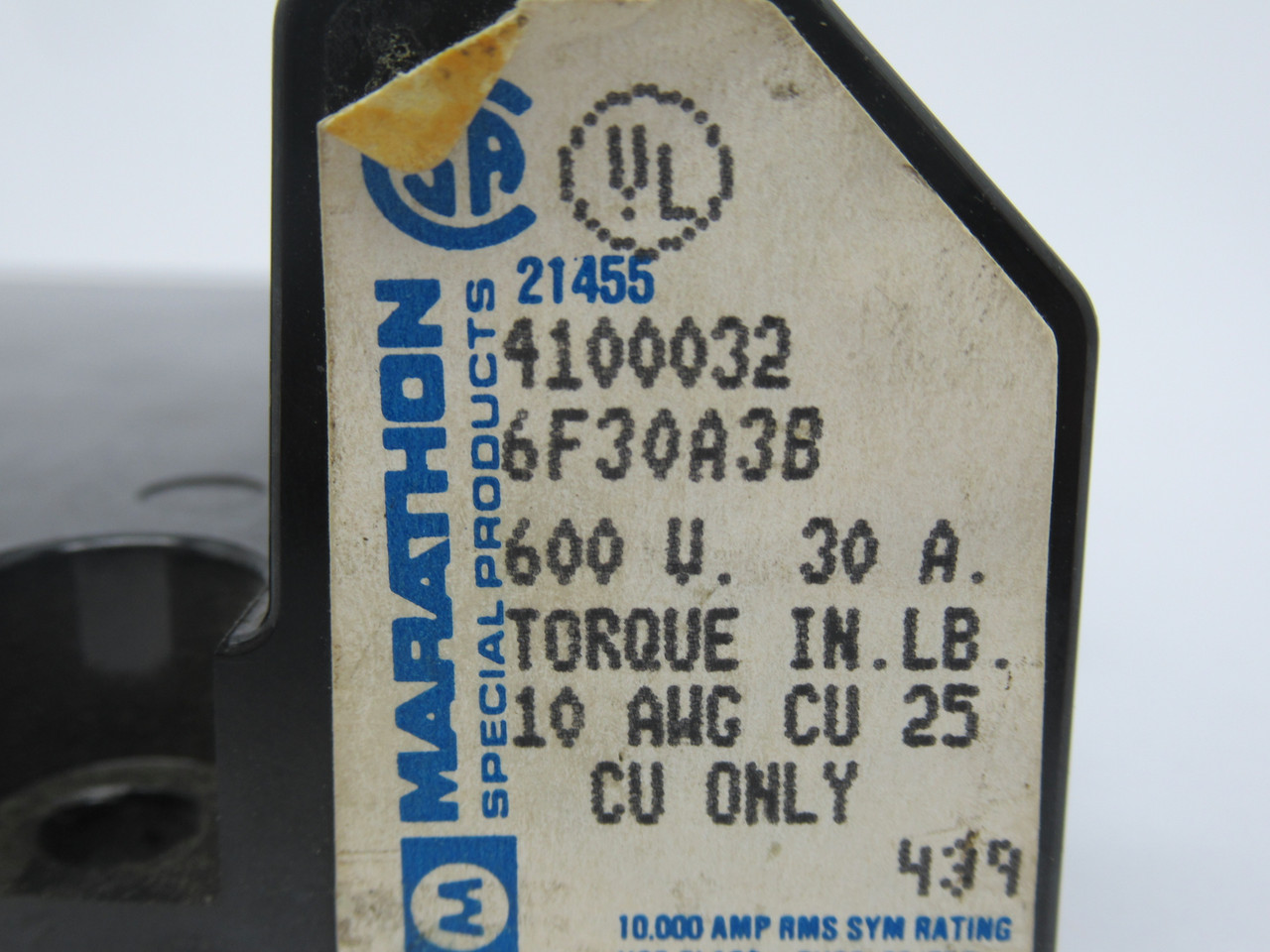 Marathon 6F30A3B Class H Fuse Holder 30A 600V 3-Pole USED