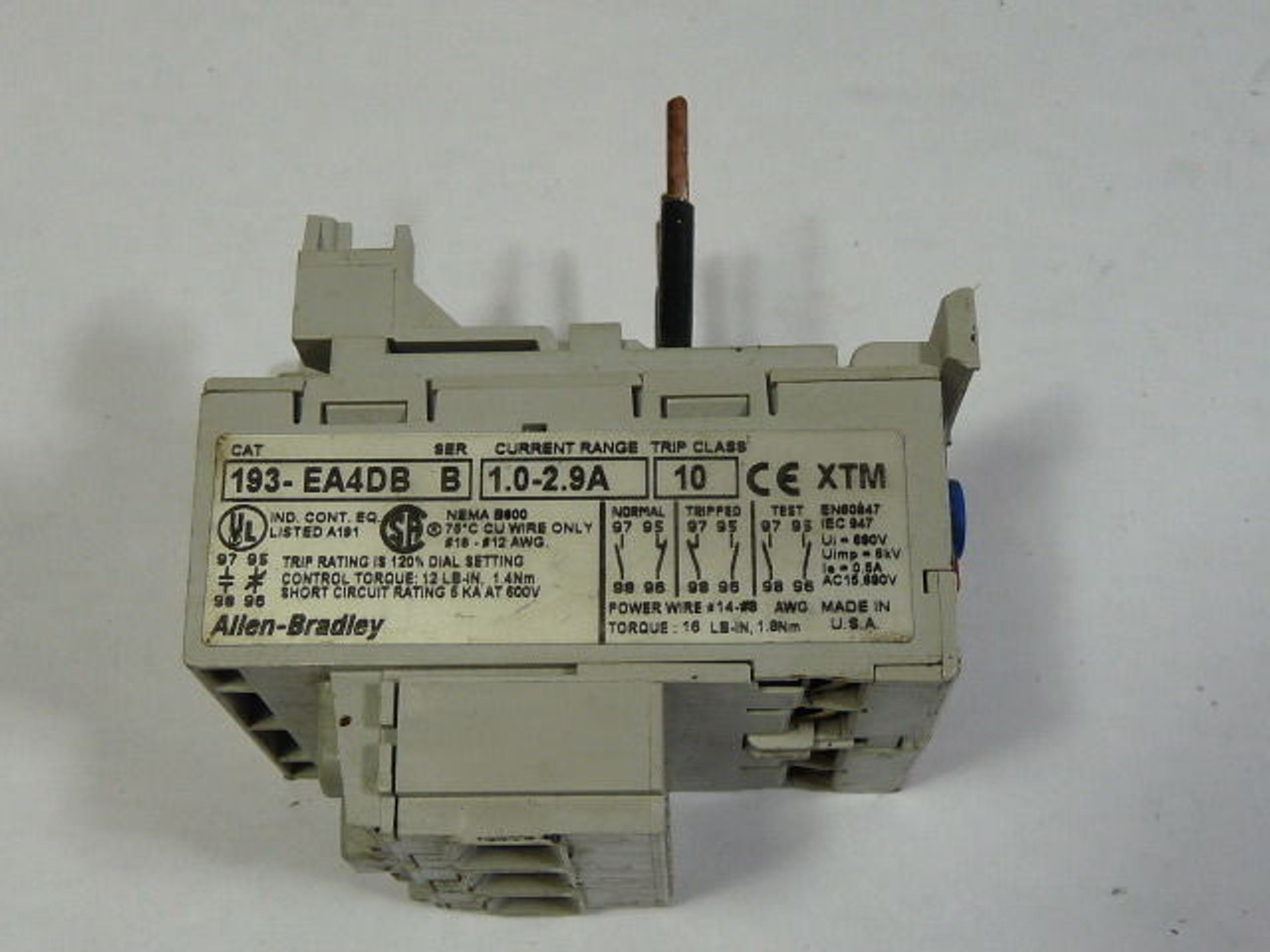 Allen-Bradley 193-EA4DB Overload Relay Automatic/Manual Reset 1.0-2.9A  USED
