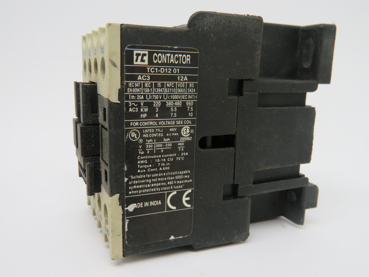 Shamrock TC1-D1201-B7 Contactor 24V 50/60 Hz 12 Amp USED