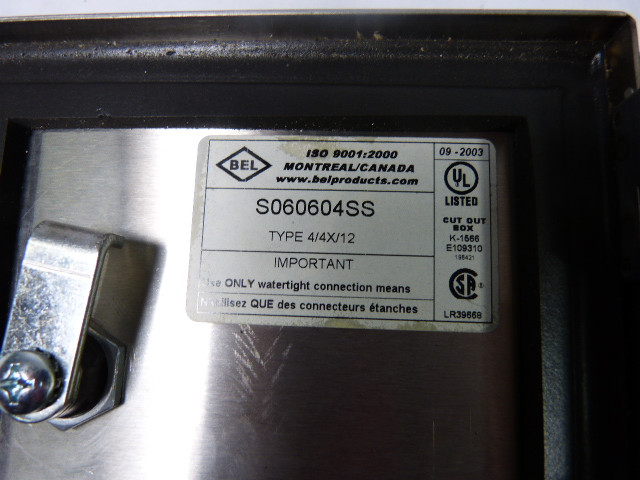 BEL S060604SS Solid Cover Hinged Enclosure 1/4 Turn USED