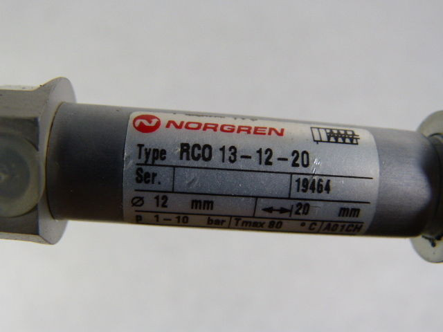 Norgren RCO13-12-20 Pneumatic Cylinder 12mm Bore 20mm Stroke 1-10 Bar USED