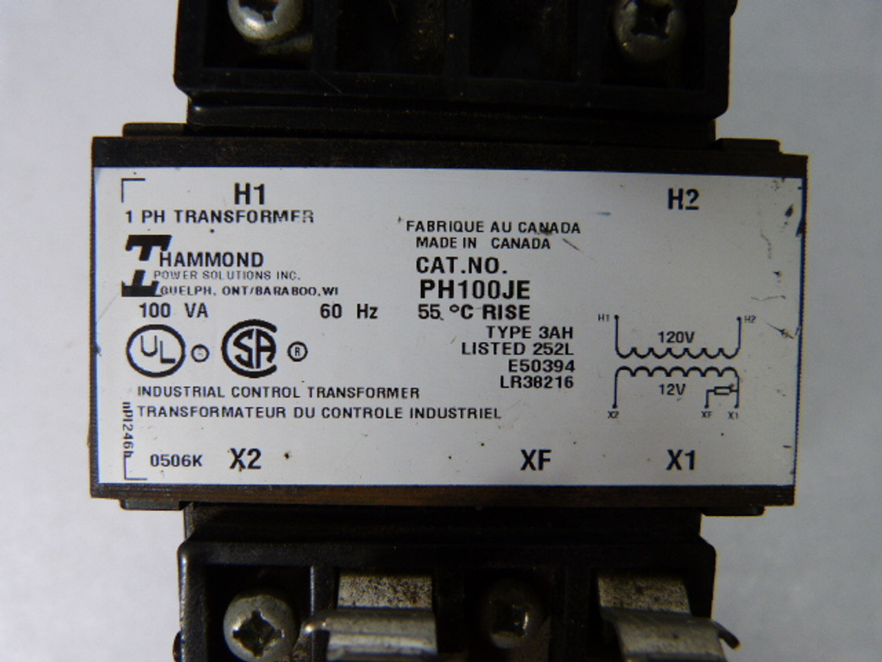 Hammond PH100JE Control Transformer 100VA Pri 120V Sec 12V USED