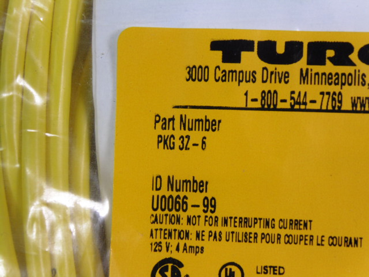 Turck PKG-3Z-6 Cable 125V 4A .6m NWB
