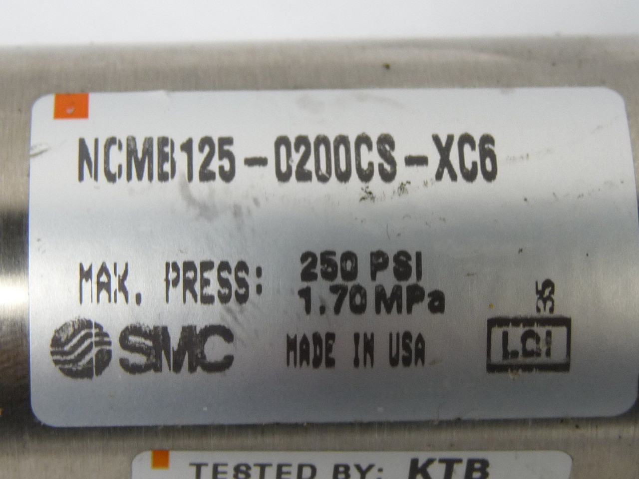 SMC NCMB125-0200CS-XC6 Stainless Steel Air Cylinder 1-1/4" Bore USED