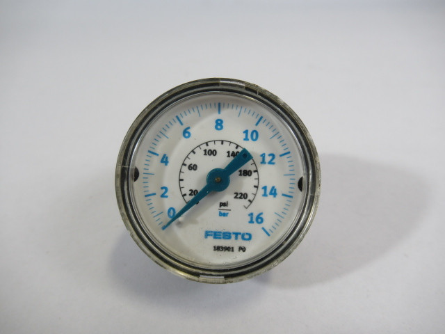 Festo 183901 MA-40-16-G1/4-EN Pressure Gauge 220PSI USED