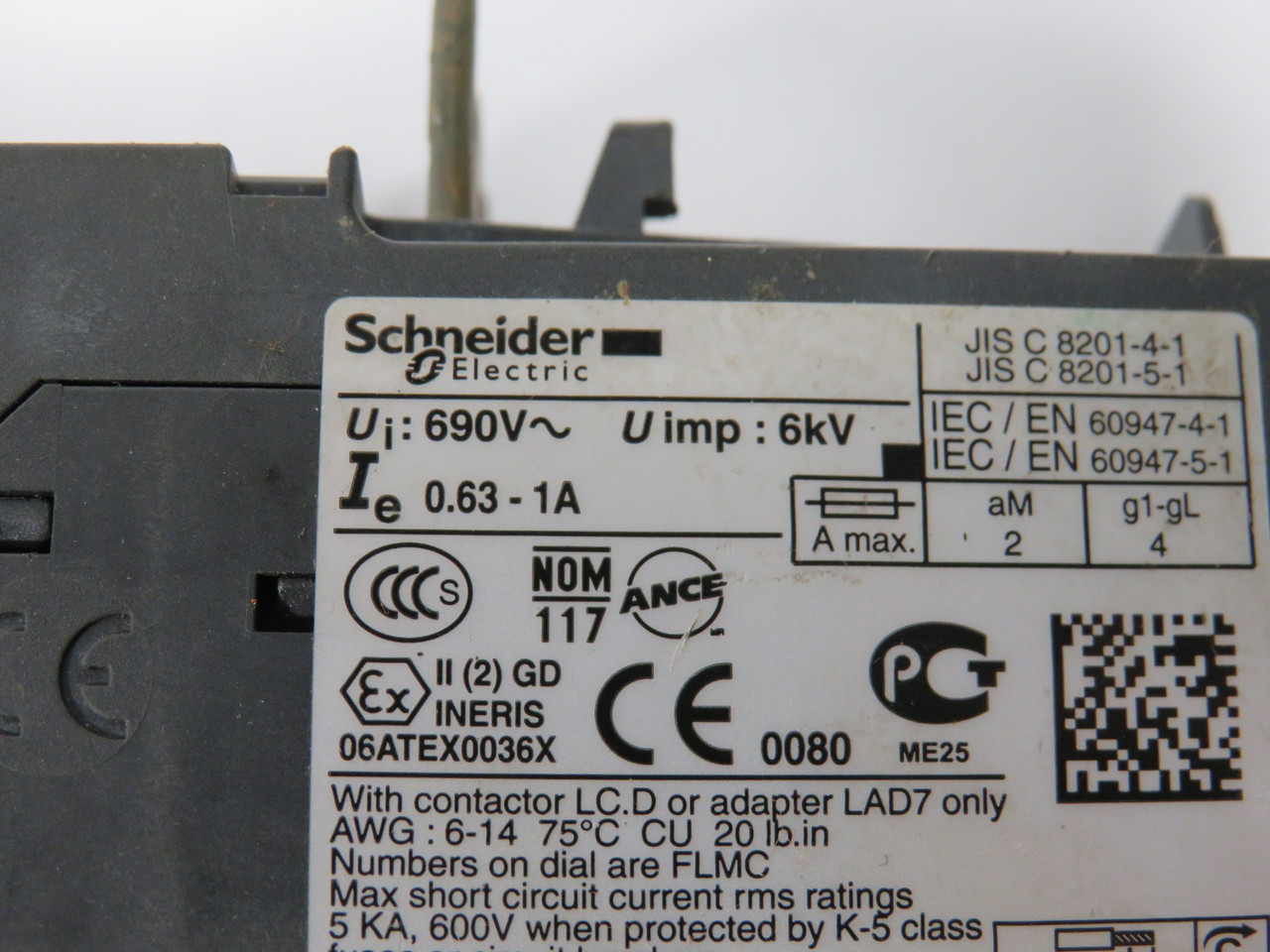 Schneider Telemecanique LRD-05 Bimetallic Overload Relay 0.63-1Amp USED