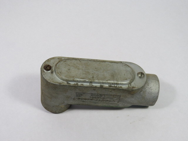 Crouse-Hinds LB448 Conduit Body W/ Cover L-Shaped 2-Hole 1-1/4" NPT USED