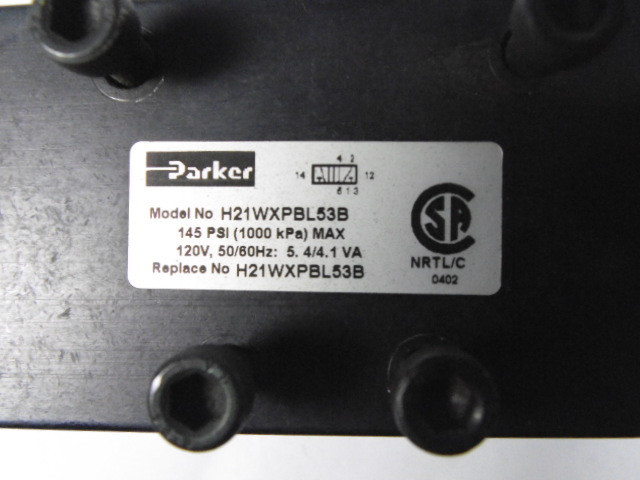 Parker H21WXPBL53B Solenoid Valve 145 PSI 120V 50/60HZ USED