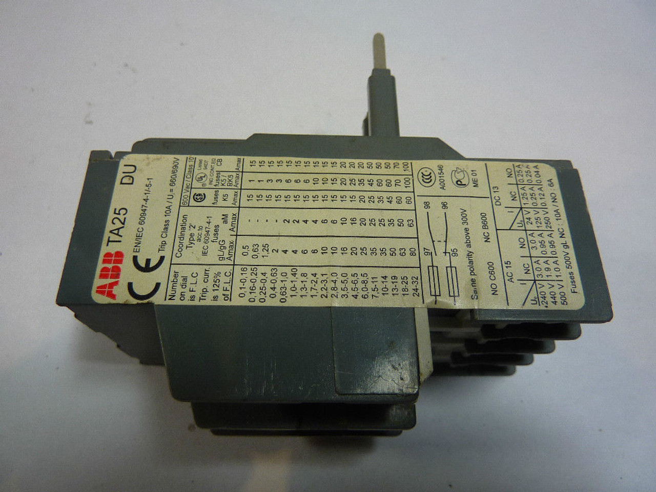 ABB TA25DU-2.4-20 Thermal Overload Relay 1.7-2.4Amp USED