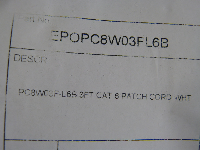 ElectriPro EPOPC8W03FL6B Cat 6 Patch Cord 3ft White SHELF WEAR NWB