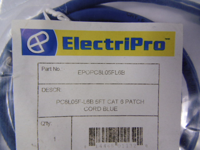 ElectriPro EPOPC8L05FL6B Cat 6 Patch Cord 5ft NWB