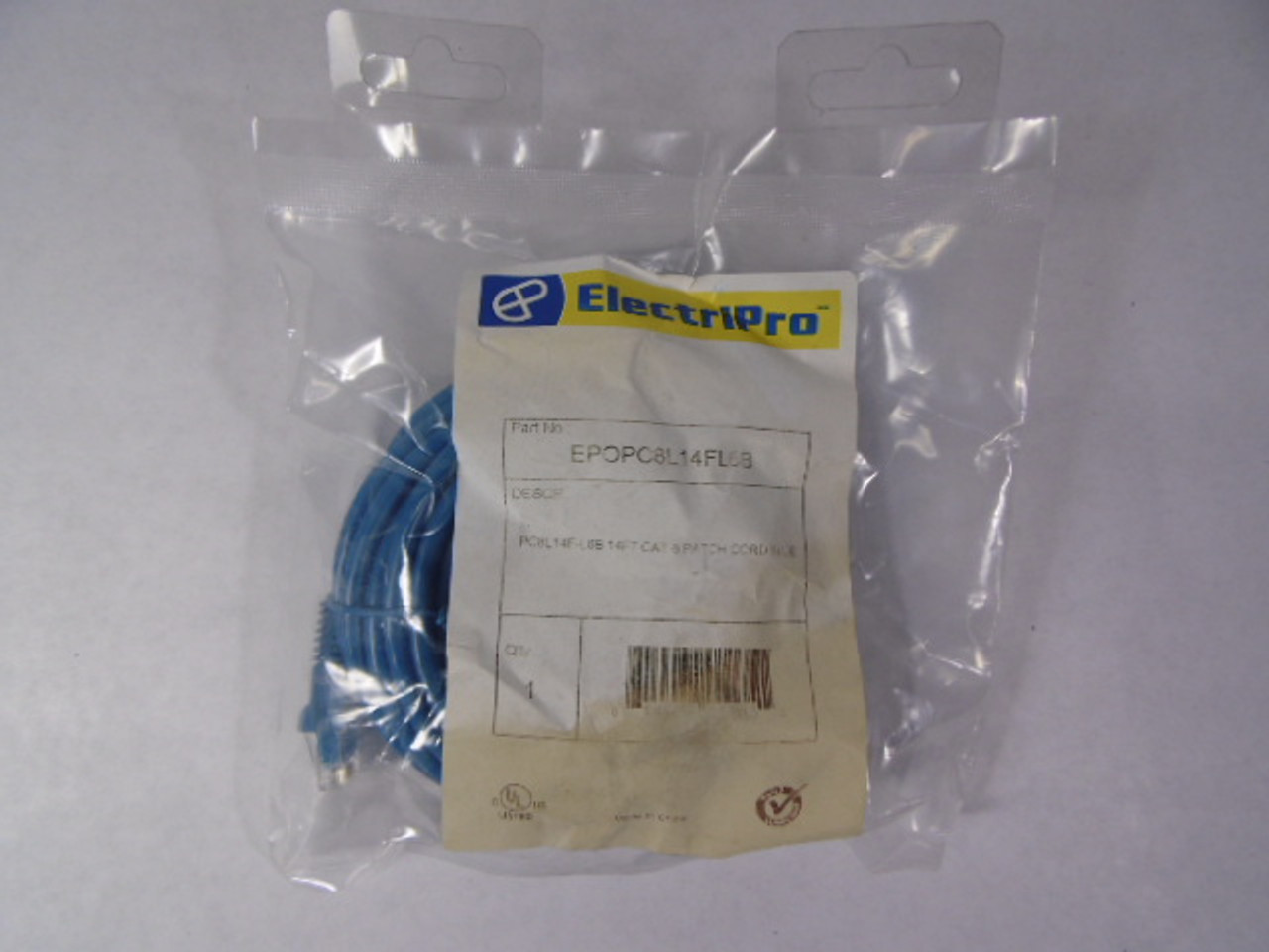 ElectriPro EPOPC8L14FL6B Cat 6 Patch Cord Blue 14ft SHELF WEAR NWB