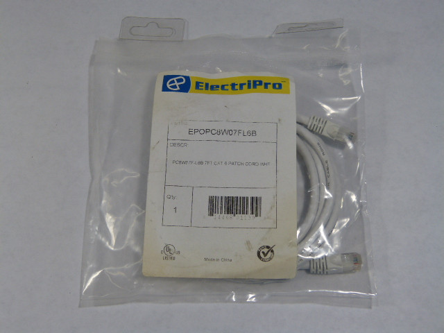 ElectriPro EPOPC8W07FL6B Cat 6 Patch Cord White 7ft SHELF WEAR NWB