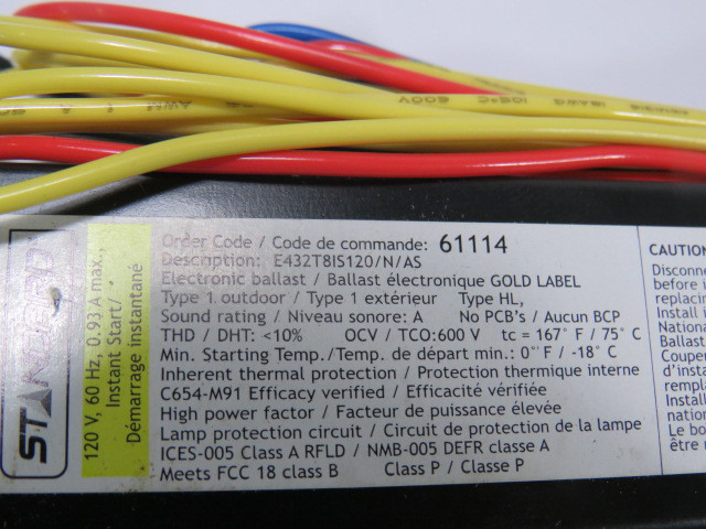 Standard E432T8IS120/N/AS Instant Start Ballast 0.93A 120V SHELF WEAR ! NOP !