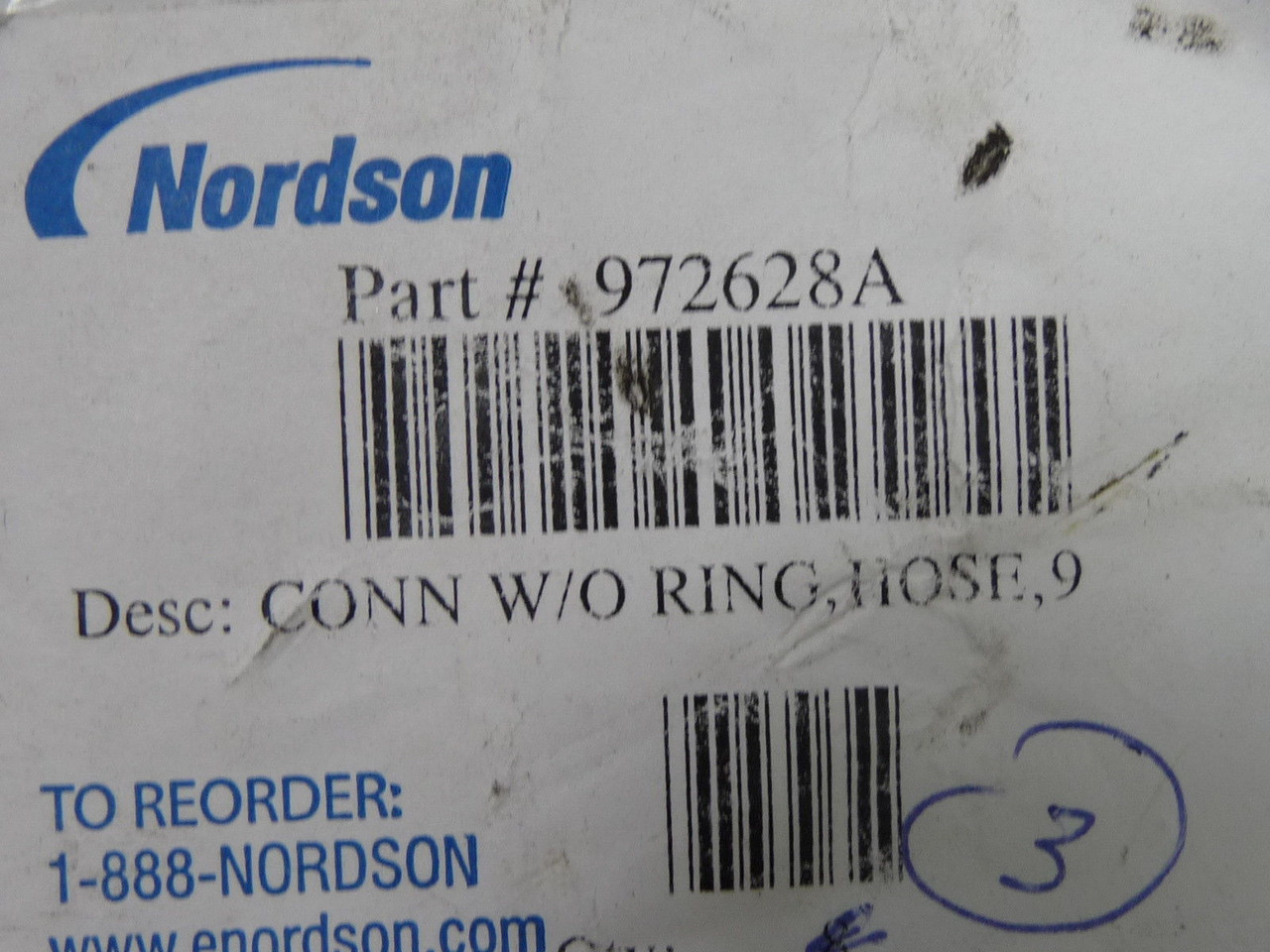 Nordson 972628A Male Threaded Connector Fitting 9/16" USED
