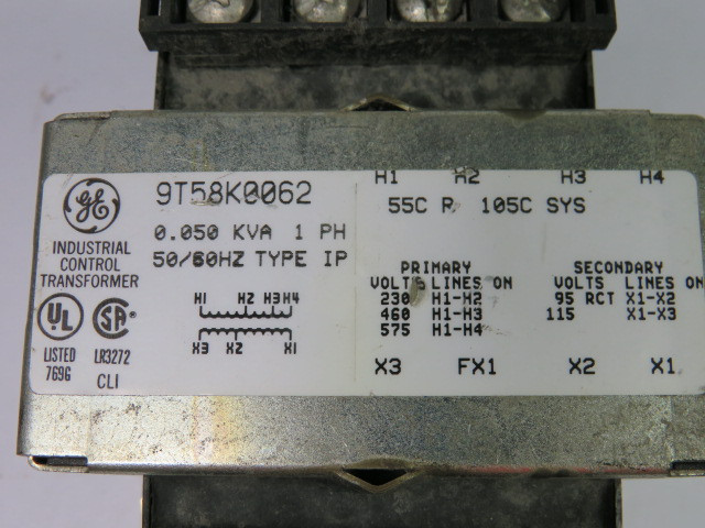 General Electric 9T58K0062 Power Transformer 1 Ph 0.050 KVA 50/60 Hz USED