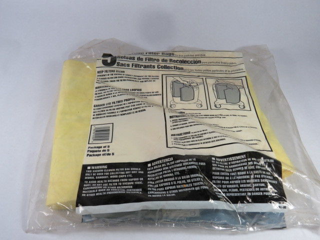 Shop-Vac Canada Collection Filter Bag For Fine Particles & Dust 5/Bag ! NWB !