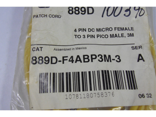 Allen-Bradley 889D-F4ABP3M-3 DC Micro Cable 4Pin F/ 3Pin M 3m Length NWB